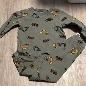 Kids Construction Vehicle Pajama Set - Green